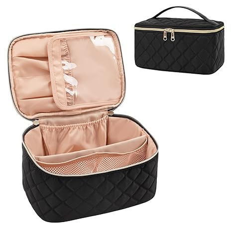 OCHEAL Portable Cosmetic Bag For Women, Large Capacity Travel Makeup Case Organizer, Rhombus Blac... | Amazon (US)