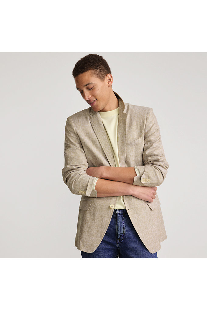 Men's Linen Blend Tailored Blazer - Lands' End - Brown - 44R | Lands' End (US)