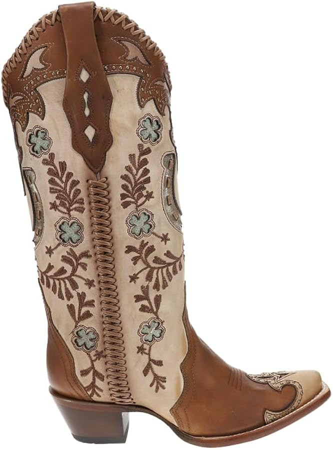 Corral Boots Womens Horsehoe Overlay Handwoven Studded Snip Toe Pull On Casual Boots Mid Calf Low... | Amazon (US)