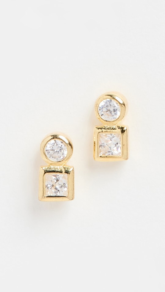By Adina Eden Round X Square Bezel Stud Earrings | SHOPBOP | Shopbop