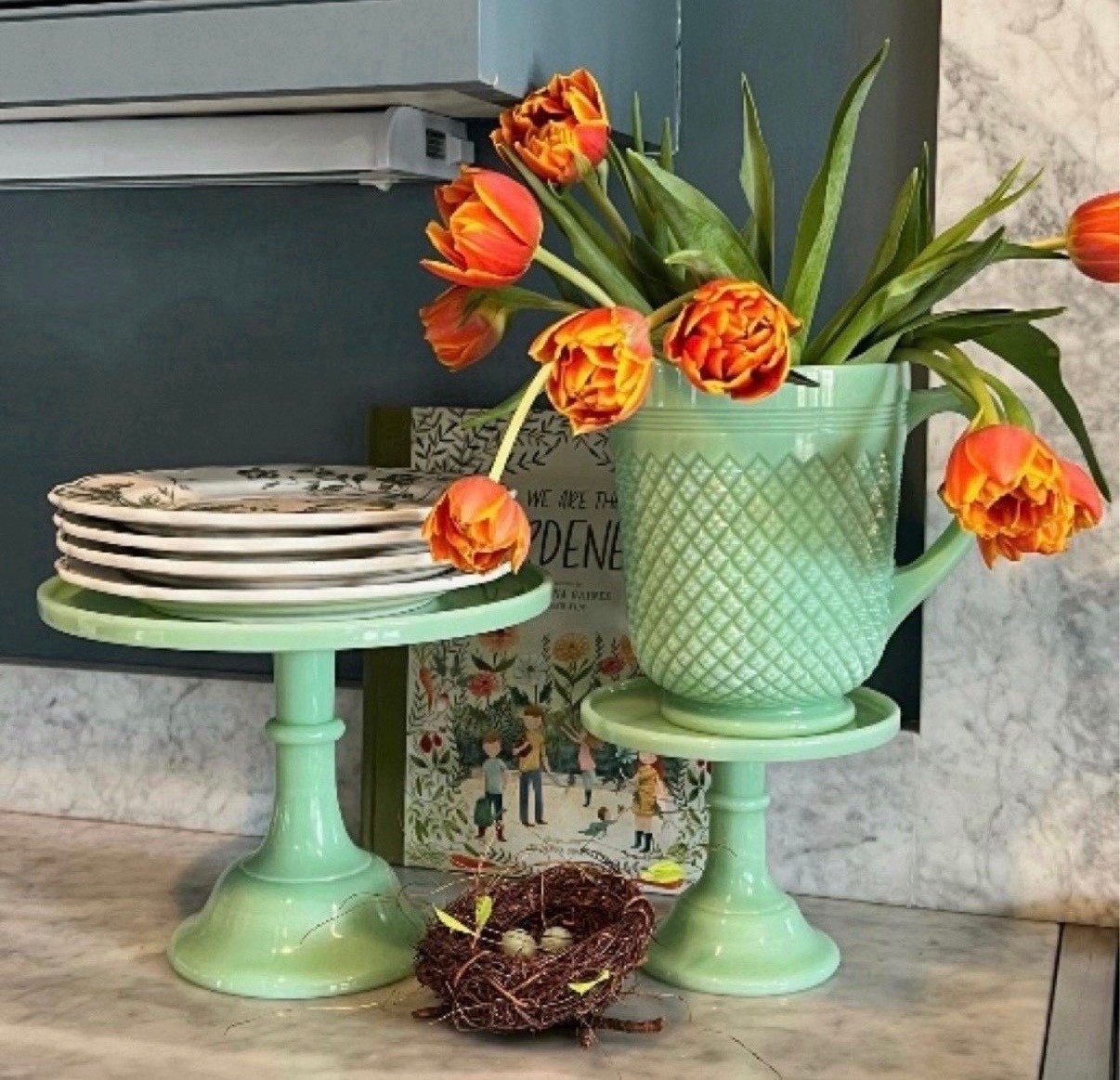 I love decorating with jadeite, especially in the winter and spring! Its soft green hue adds such a fresh, vintage charm to any space, making it perfect for styling with seasonal blooms or brightening up the kitchen. A timeless favorite that always feels like a breath of fresh air! 

#LTKSeasonal #LTKhome #LTKfindsunder100