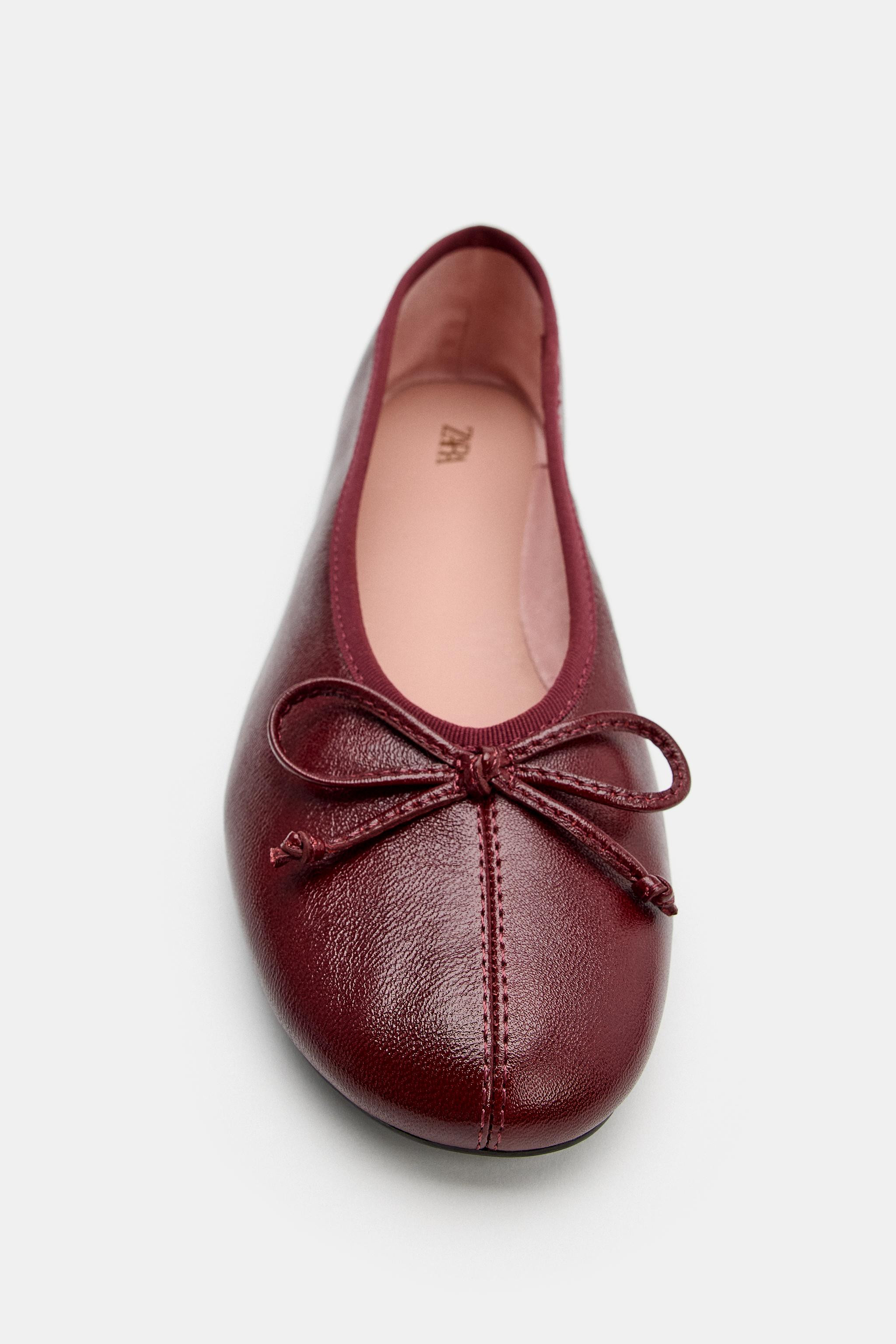 LEATHER BALLERINAS WITH BOW | Zara DE