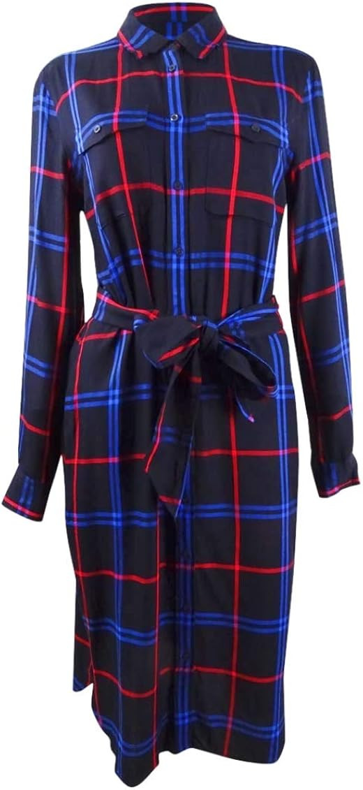 Lauren Ralph Lauren Women's Plaid-Print Belted Shirtdress (6, Lauren Navy Multi) | Amazon (US)