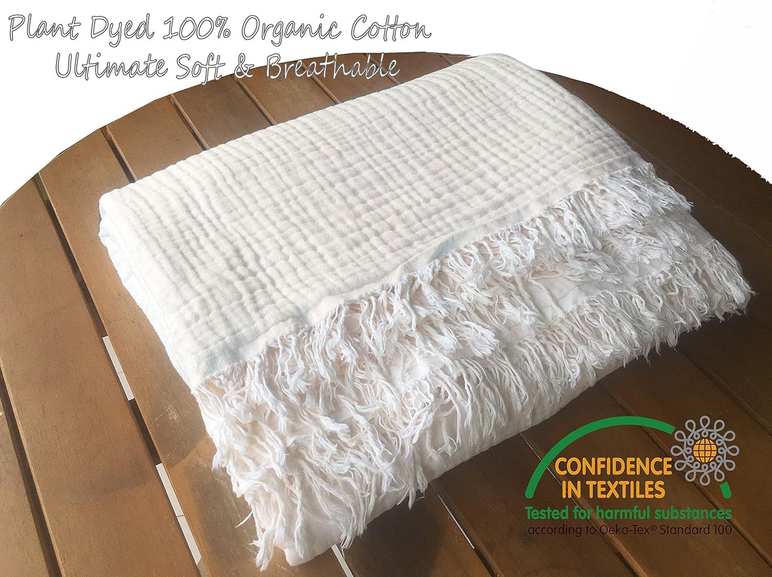 100% Organic Cotton Throw Blanket for Couch Sofa, 4-Layer Muslin Pre-Washed Plant Dyed Cotton, Br... | Amazon (US)