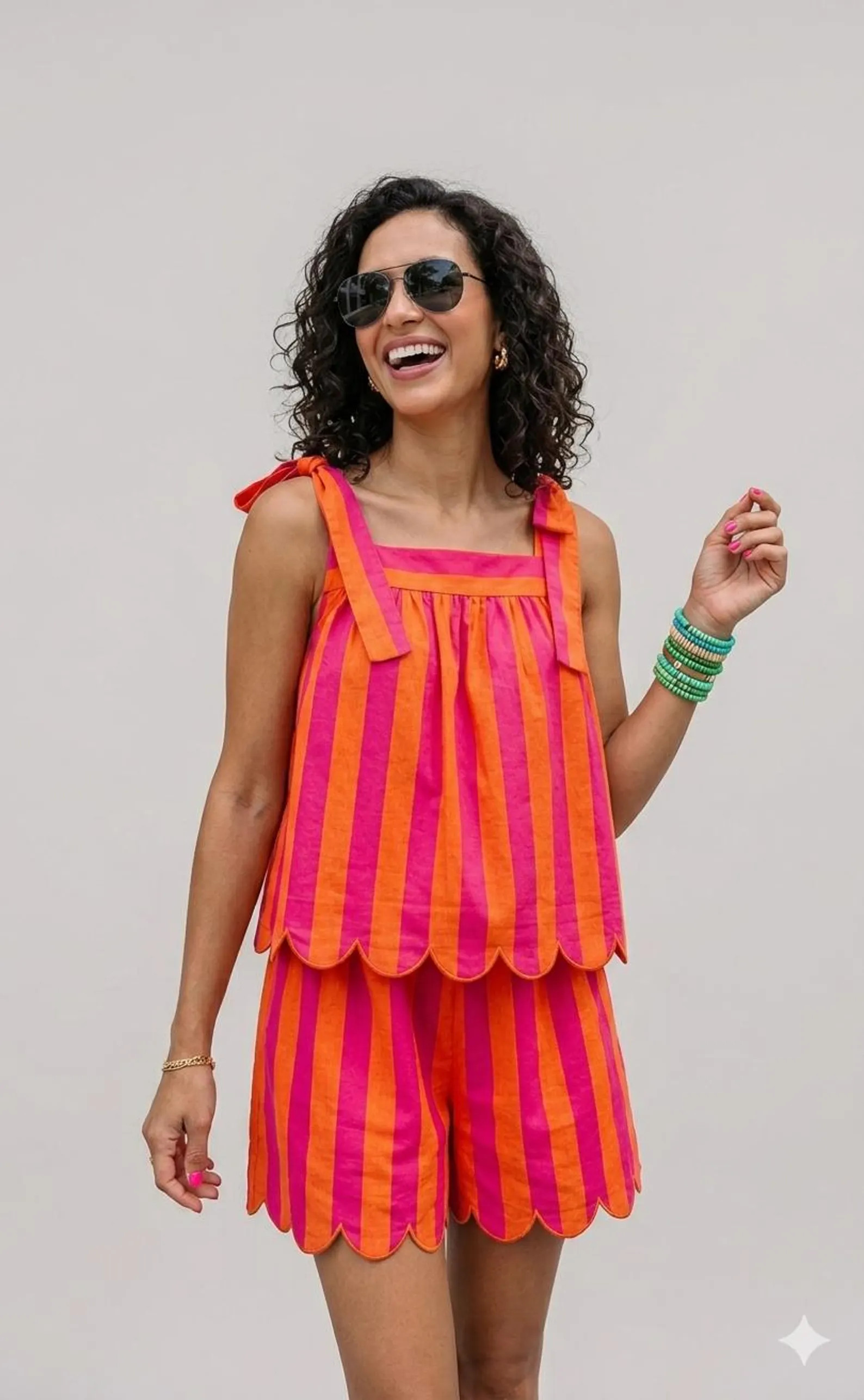Candy Stripe Scallop Short Set | Embroidered Border Co-Ord Set for Women | Etsy (Global)