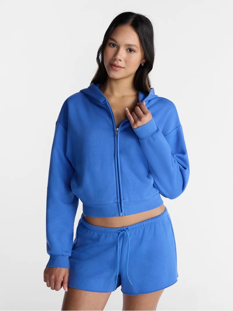 No Boundaries Boxy Zip Up Hoodie, Women's XXS-XXL | Walmart (US)