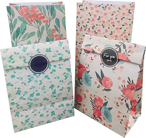 Floral Paper Gift Bags 12pcs Party Favor Bags Vintage CandyTreat Bags with Thank You Stickers | Amazon (US)