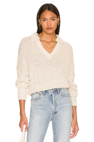 Zoe Relaxed Polo Sweater in Sand Shell | Revolve Clothing (Global)