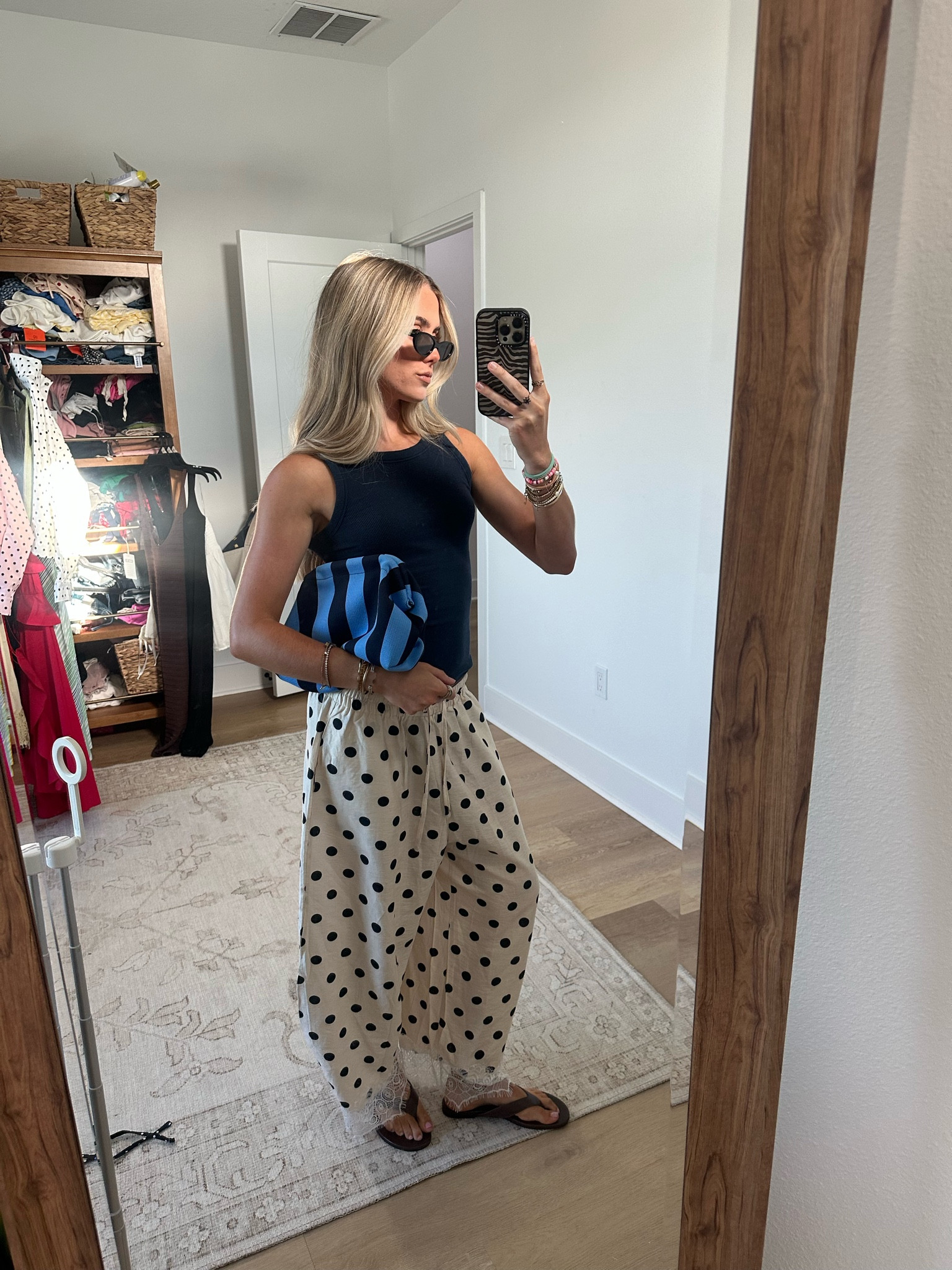 Amazon size small Athlisan Womens Polka Dot Wide Leg Palazzo Pants High Waisted Summer Lace Trim Cropped Baggy Trousers with Pockets. My tank top is @nuuds my sunglasses are Otraeyewear and my bag is walmart.

#LTKootd #LTKSeasonal #LTKdayinmylife
