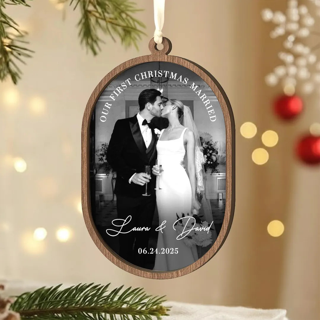 First Christmas Married Ornament With Photo, Custom Our First Christmas as Mr & Mrs Ornament, Wed... | Etsy (US)