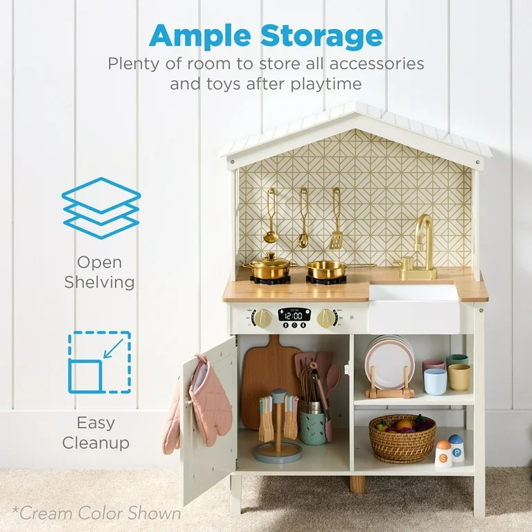Best Choice Products Pretend Play Wooden Farmhouse Kitchen Set w/ Storage, Clicking Knobs, 5 Acce... | Walmart (US)