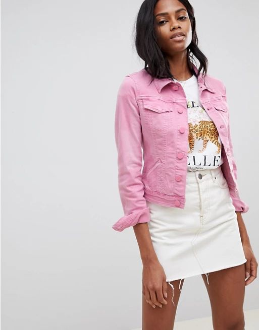 Oasis cropped denim jacket in pink | ASOS US