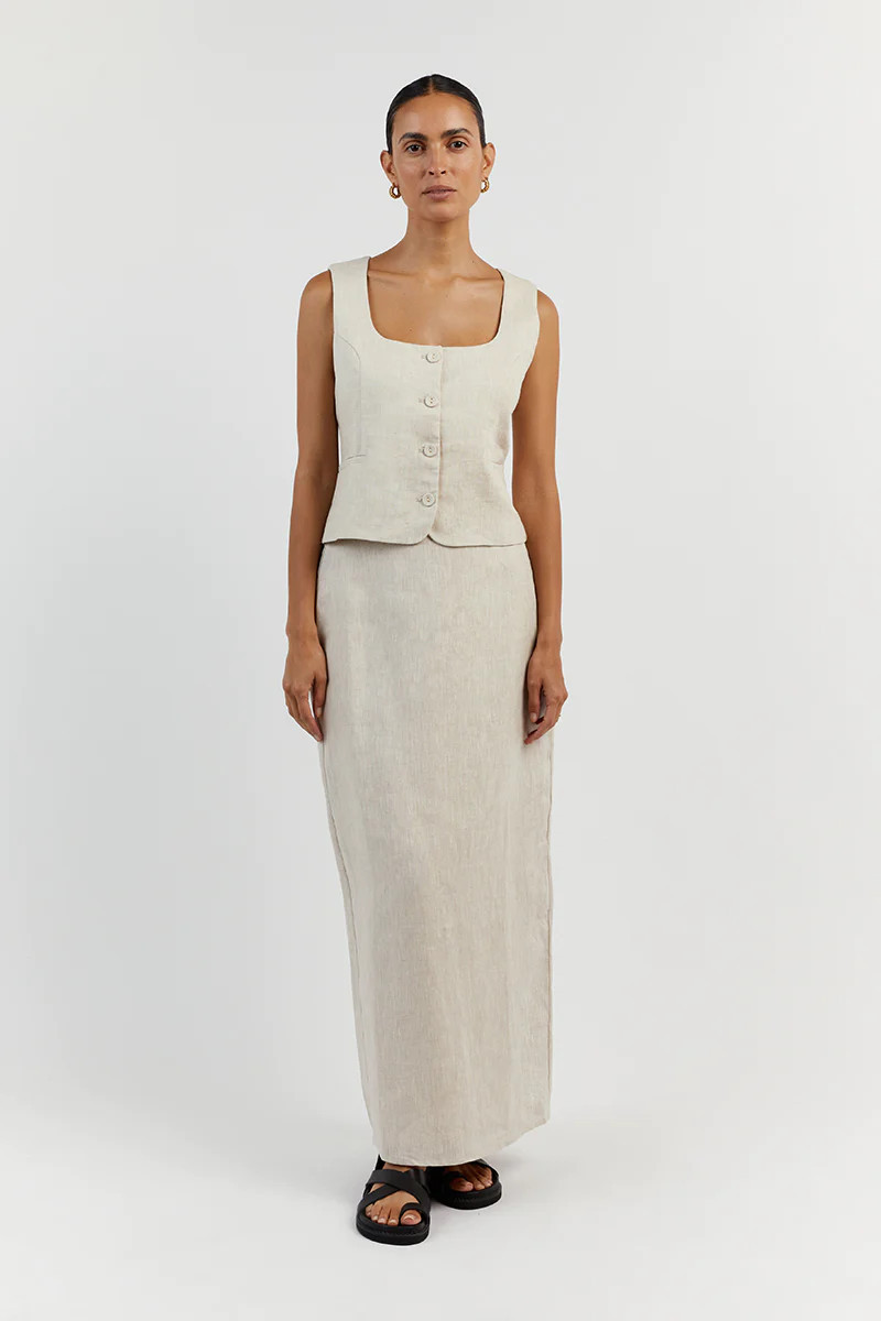 OSCAR NATURAL SCOOP NECK LINEN VEST | DISSH