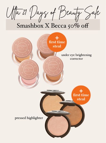 Ulta 21 days of beauty! Smashbox X Becca - under eye brightening protector & pressed shimmering highlighter are 50% off today!


#LTKunder50 #LTKbeauty #LTKsalealert