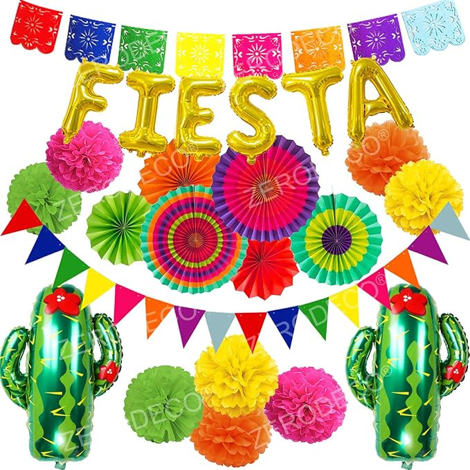 ZERODECO Fiesta Party Decoration, Multicolor Festival Mexicano Picado Banner Foil Fiesta and Cact... | Amazon (US)