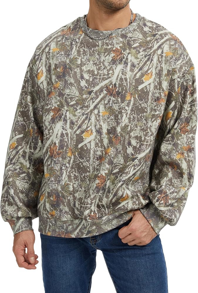 Anoumcy Men\u2019s Crewneck Camo Sweatshirt Casual Pullover Long Sleeve Fleece Top Loose Graphic ... | Amazon (US)