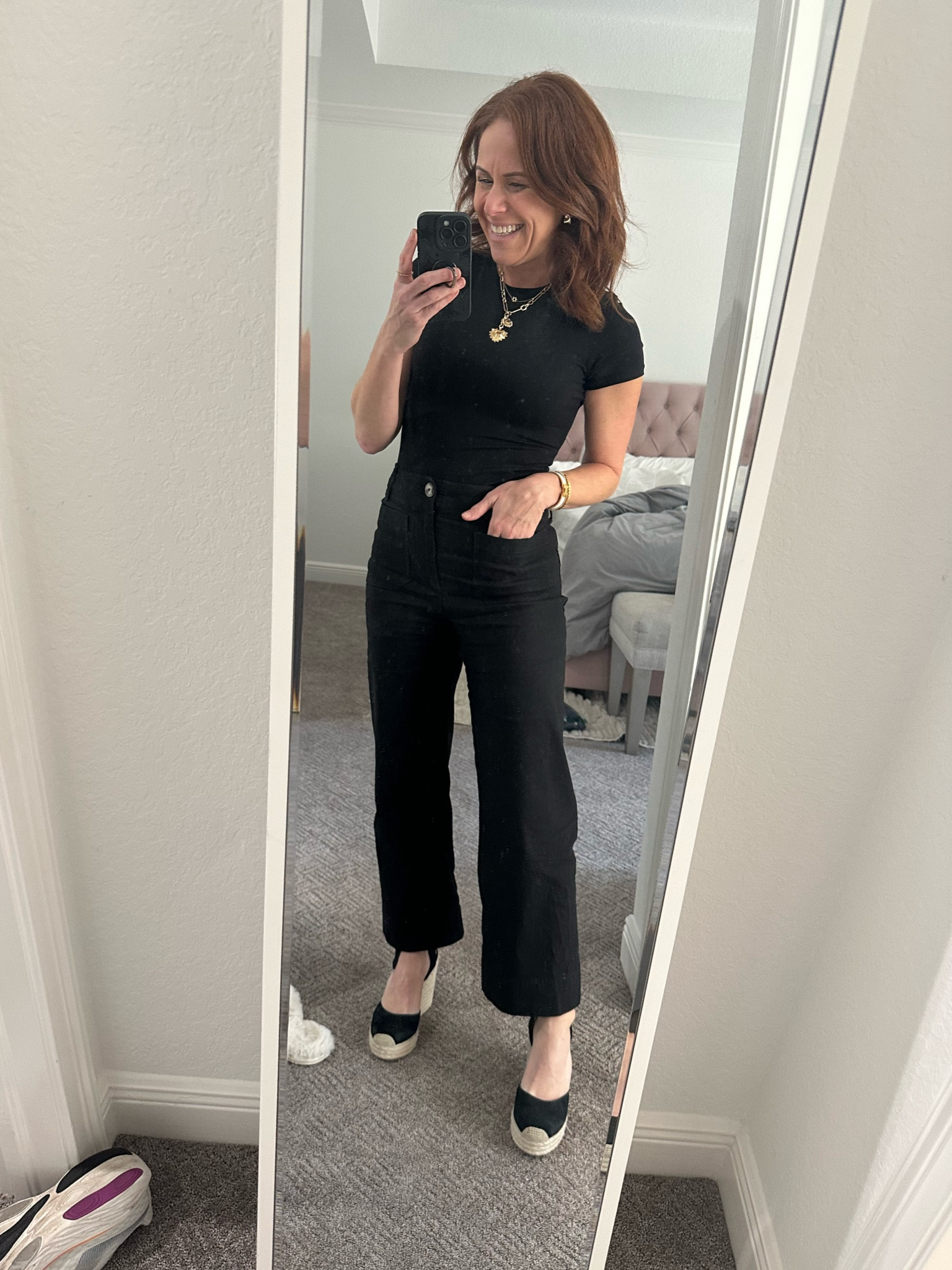 My go to outfit pieces - this bodysuit is such a wardrobe VIP and i wear our “magic pants” all the time. Size small in bodysuit and 26 in the Colette pants. 

#LTKOver40