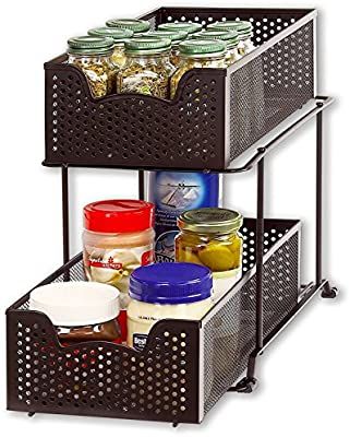 Simple Houseware 2 Tier Sliding Cabinet Basket Organizer Drawer, Bronze | Amazon (US)