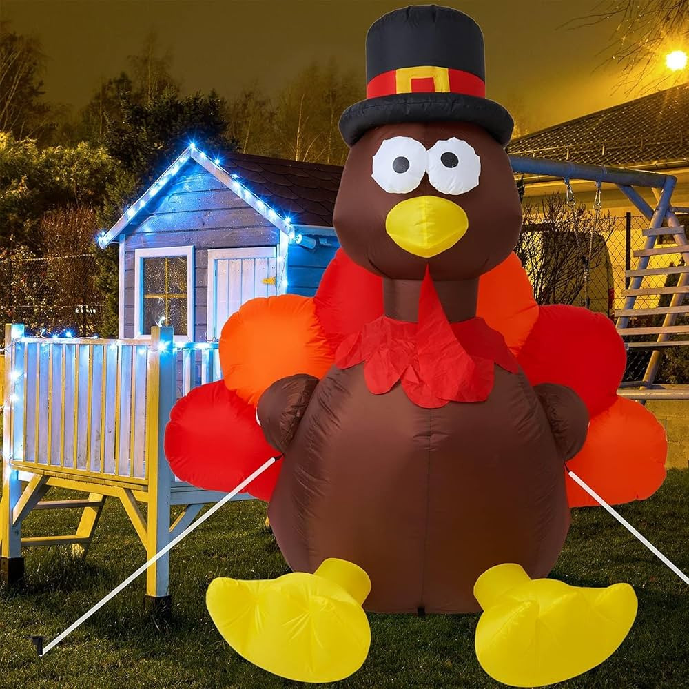 Thanksgiving 6FT Inflatable Turkey with Pilgrim Hat Yard Decoration - LED Light Up Blow Up Turkey... | Amazon (US)
