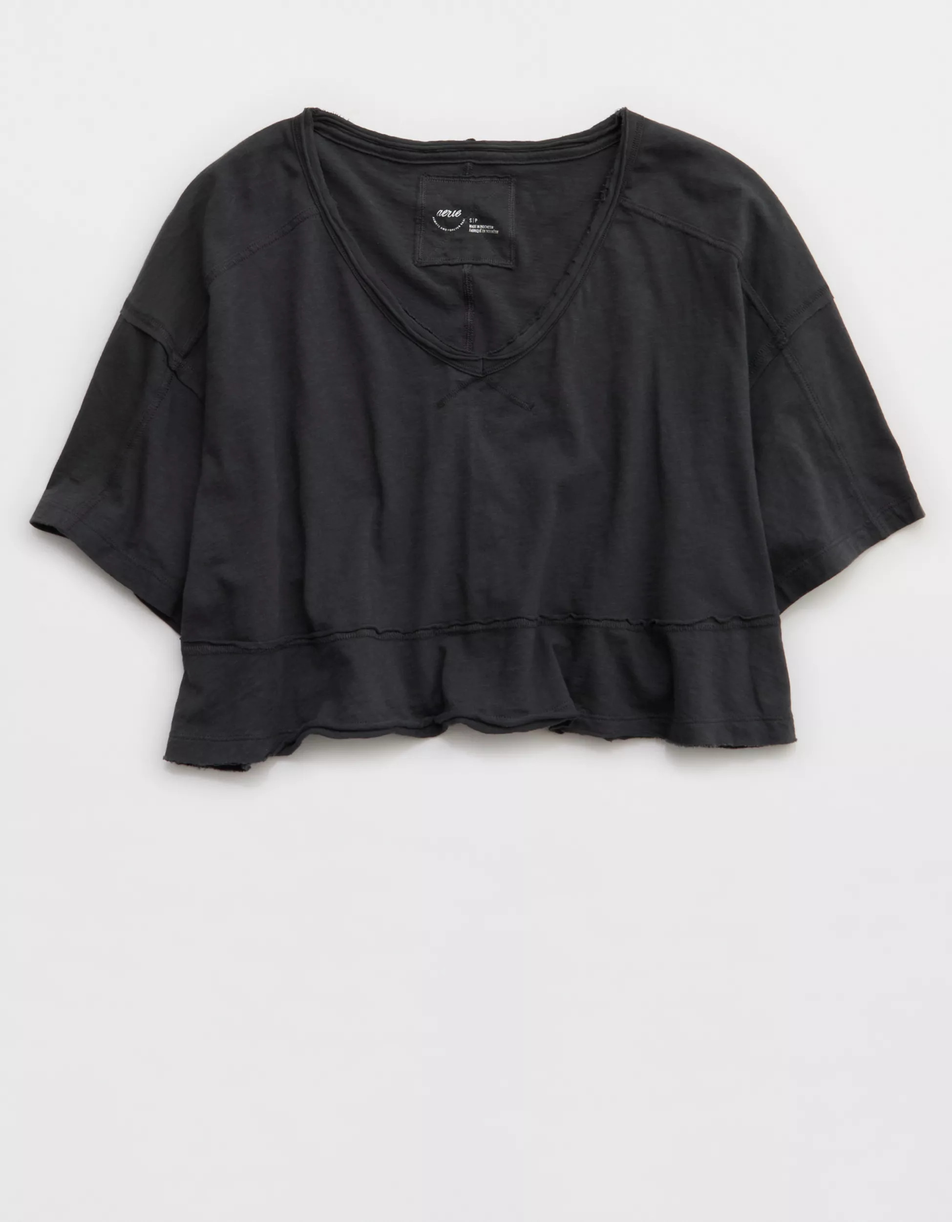 Aerie Happiest Cropped V Neck T-Shirt | American Eagle Outfitters (US & CA)