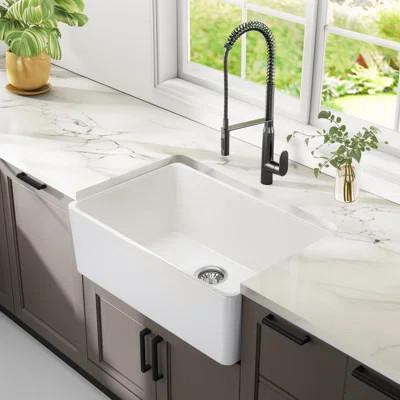 Premium Fireclay Kitchen Sink, Antique White Porcelain, Farmhouse Elegance For Compact Spaces | Wayfair North America