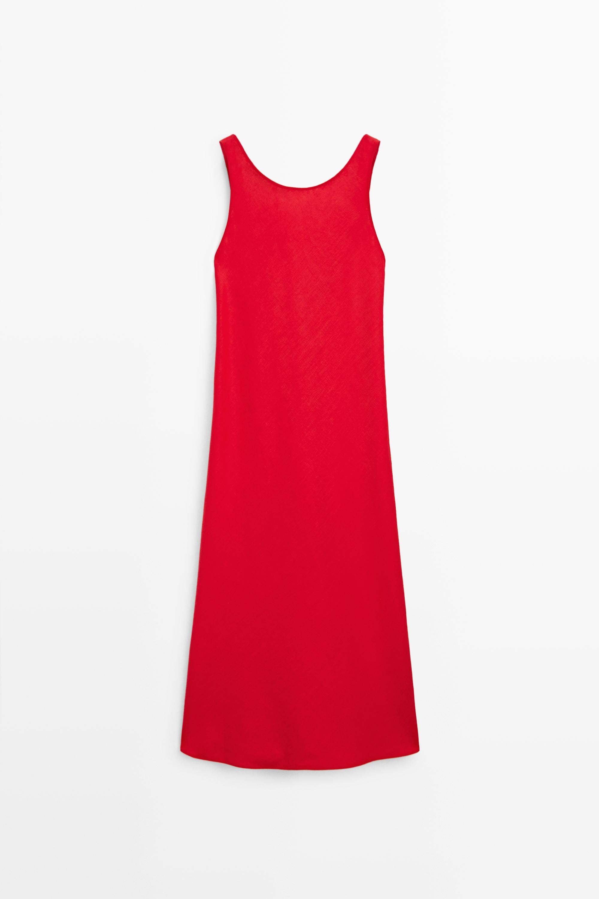 Linen midi dress with open back | Massimo Dutti US