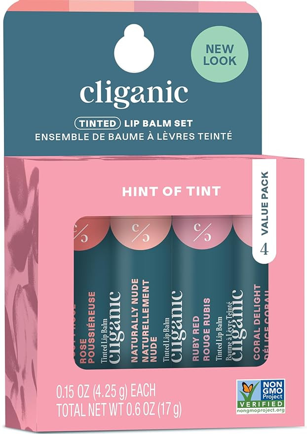 Cliganic Tinted Lip Balm - Non-GMO, 4 Colors - Enriched with Vitamin E, Cruelty Free | Amazon (US)