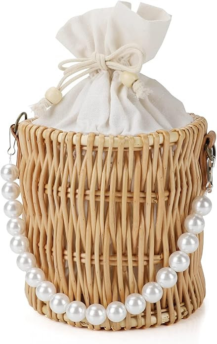 Summer Beach Rattan Bag, welltop Rattan Straw Bag, Wicker Pearl Handbag Rattan Woven Bag for Wome... | Amazon (US)