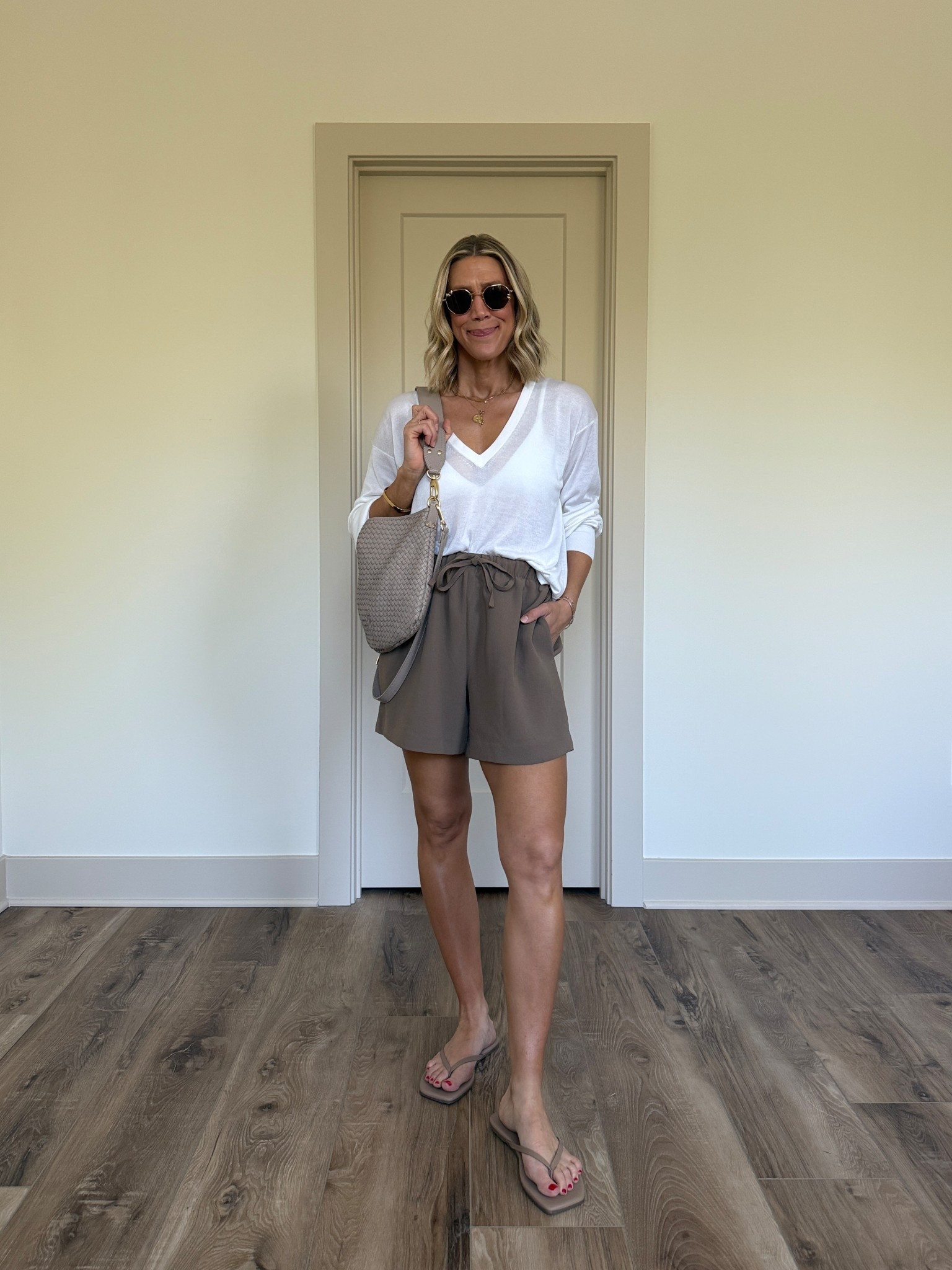 Wearing medium sweater (sized up for more relaxed fit), small bralette, small shorts, sandals tts 

#LTKSeasonal #LTKOver40 #LTKootd