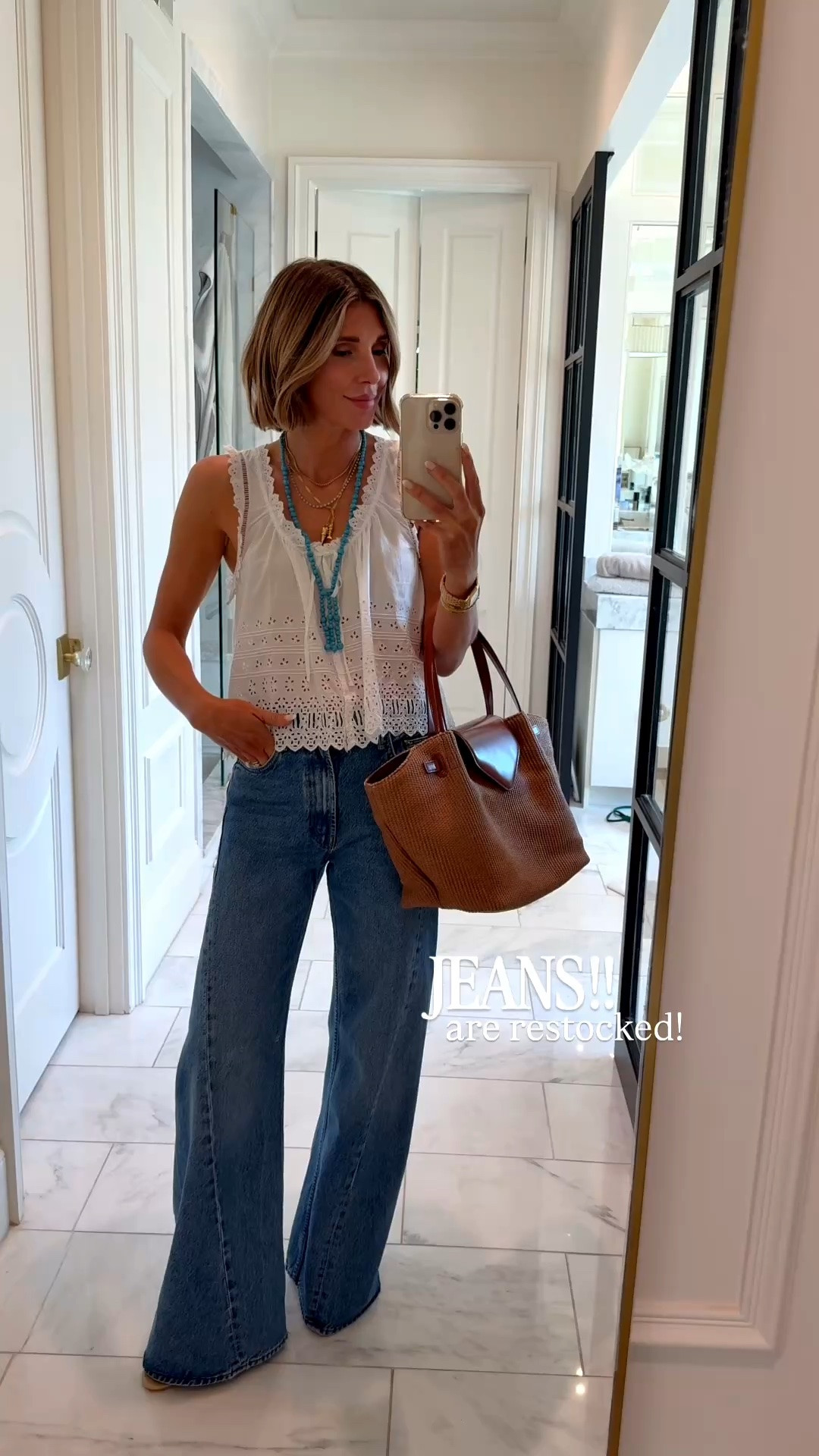 One of my favorite pairs of wide leg jeans from mother! I suggest sizing down one size! I'm 5'7 wearing size 25