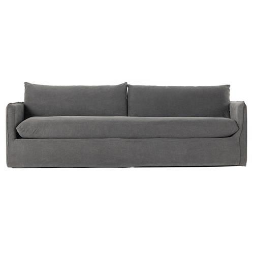 Sacha Modern Classic Ash Grey Upholstered Slipcovered Sofa - 96.5"W | Kathy Kuo Home