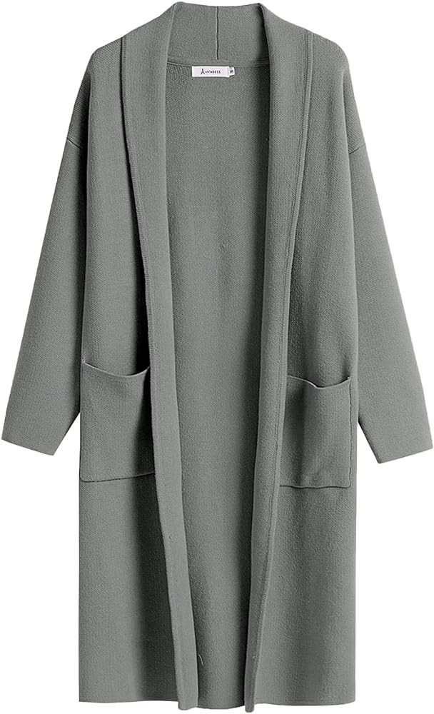 ANRABESS Women's 2023 Fashion Cardigan Sweater Long Sleeve Open Front Lapel Coat Casual Knit Coat... | Amazon (US)