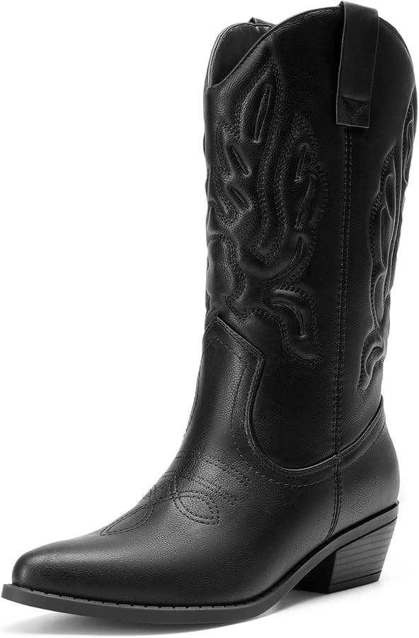 DREAM PAIRS Women's Cowboy Boots Mid Calf Cowgirl Boots Embroidery Stitched Western Boots | Amazon (US)