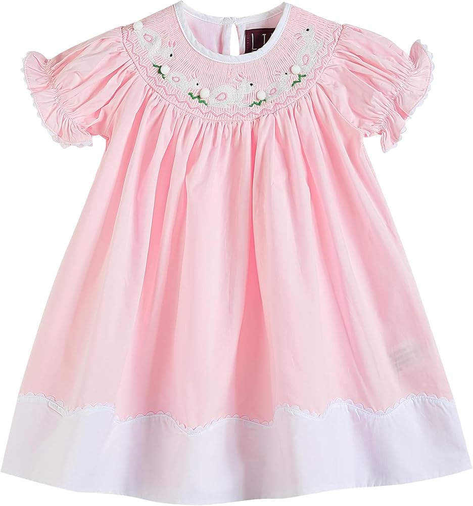 Lil cactus Baby and Girls Smocked Easter Bunny Bishop Dress | Amazon (US)