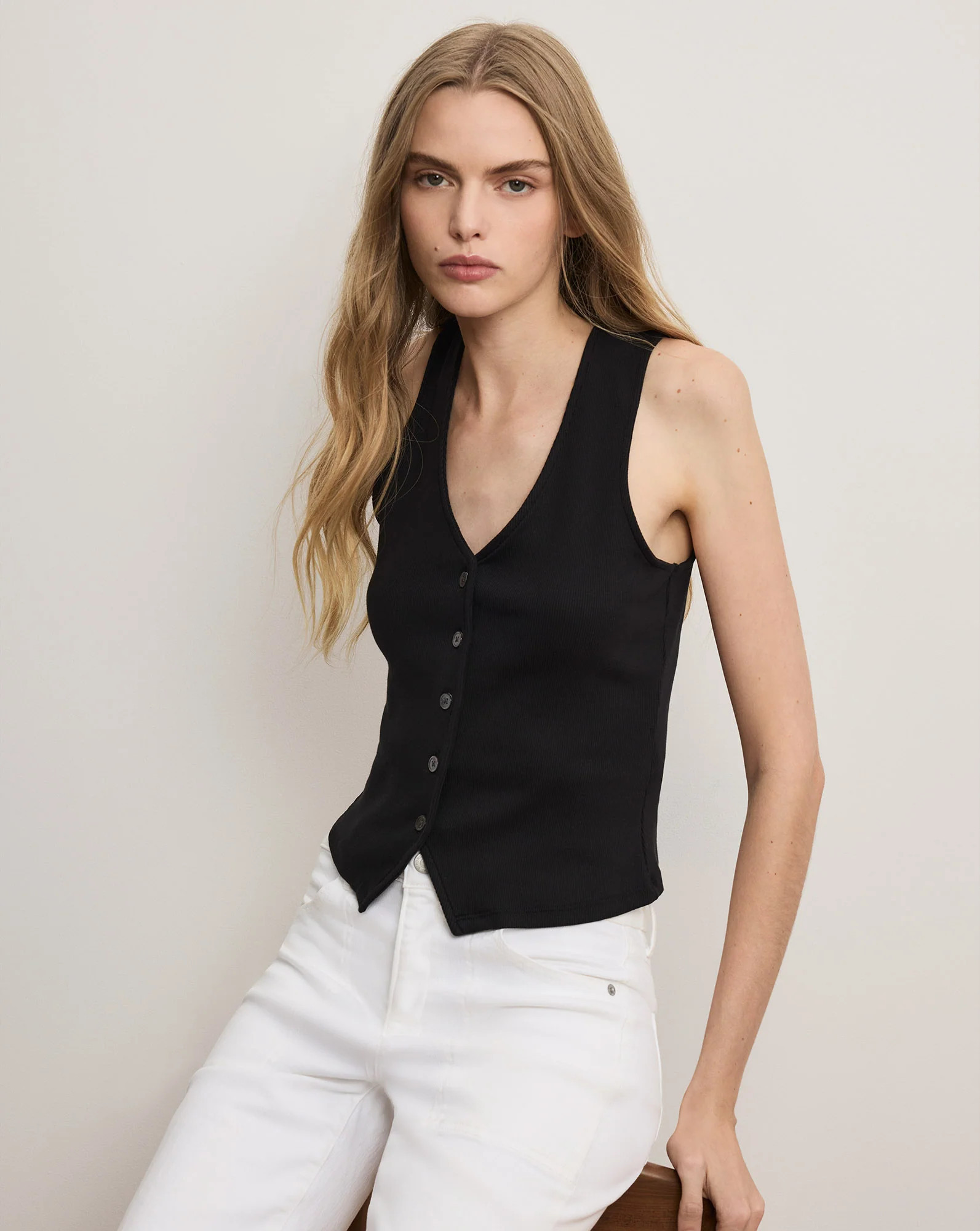 Veronica Beard Hoorne Button-Down Tank Top Black | Veronica Beard