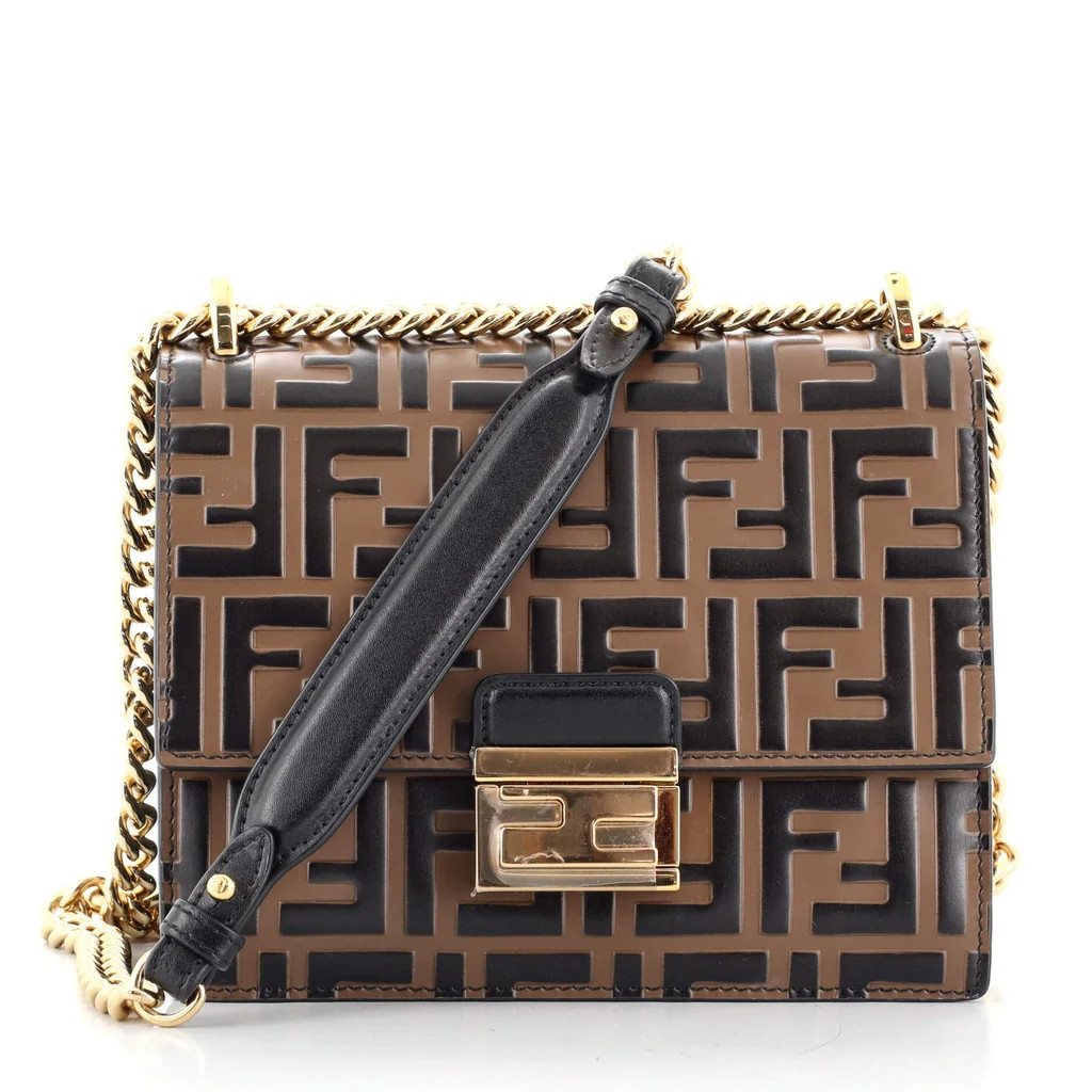 Fendi Kan U Shoulder Bag Zucca Embossed Leather Small Brown 1357101 | Rebag