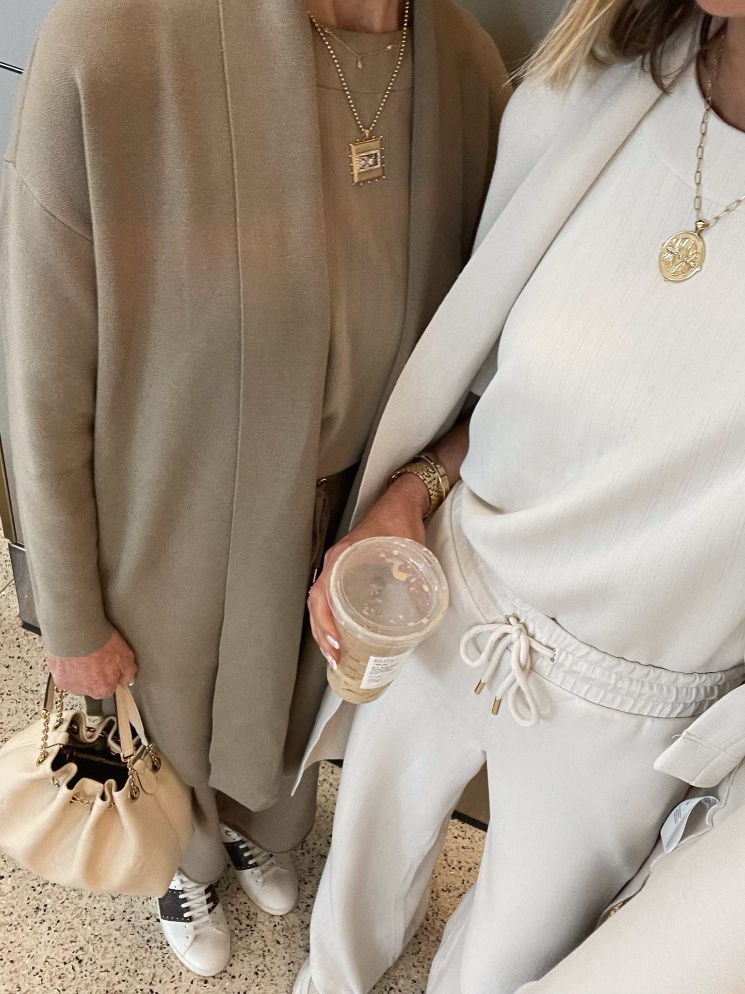 Airport outfits. I'm wearing size small and my mom is in xs. 