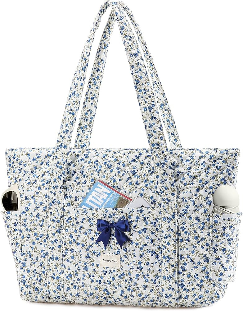 Molly Moon Quilted Tote Bag for Women, Quilted Floral Gingham Tote Bags with Zipper, Cute Bow Sho... | Amazon (US)