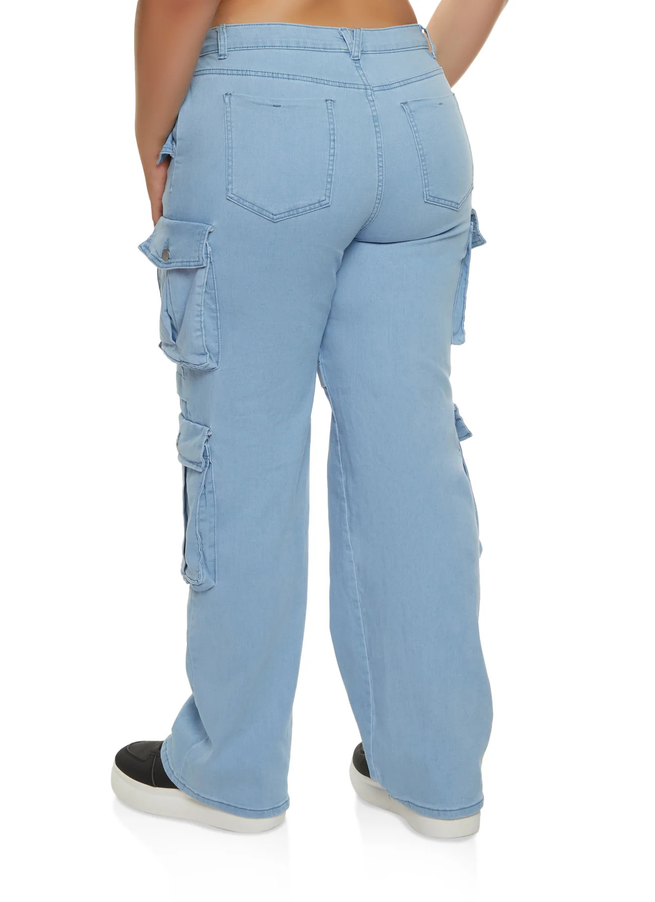 Plus Size High Waist Wide Leg Cargo Jeans | Rainbow Shops
