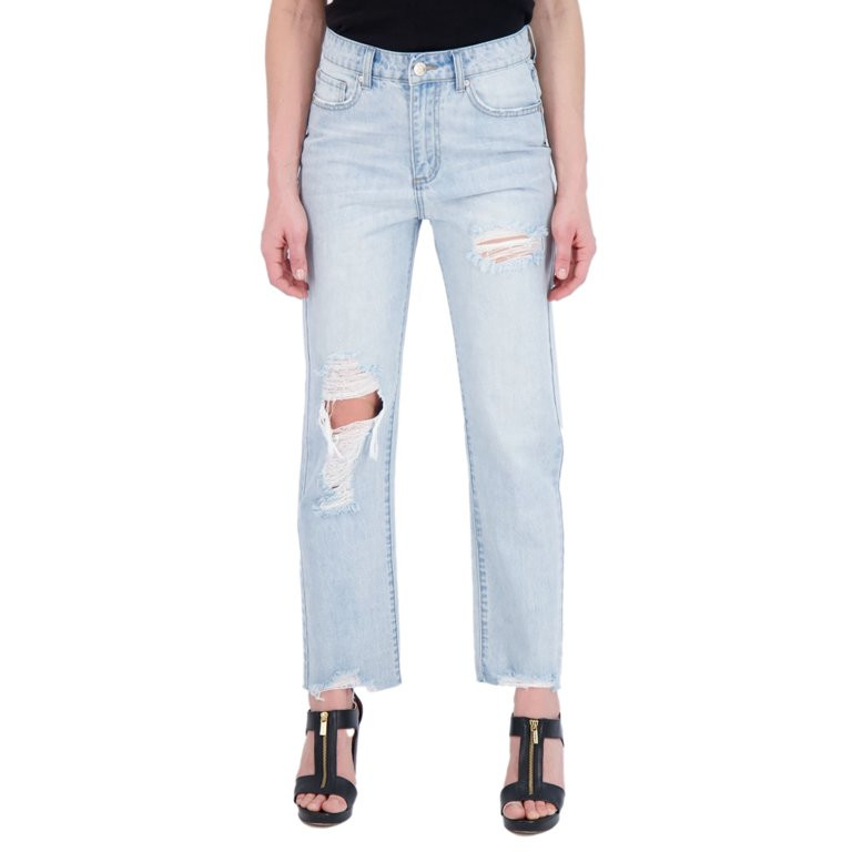Gogo Jeans Women's Juniors Straight Leg Jean with Knee Cutout | Walmart (US)