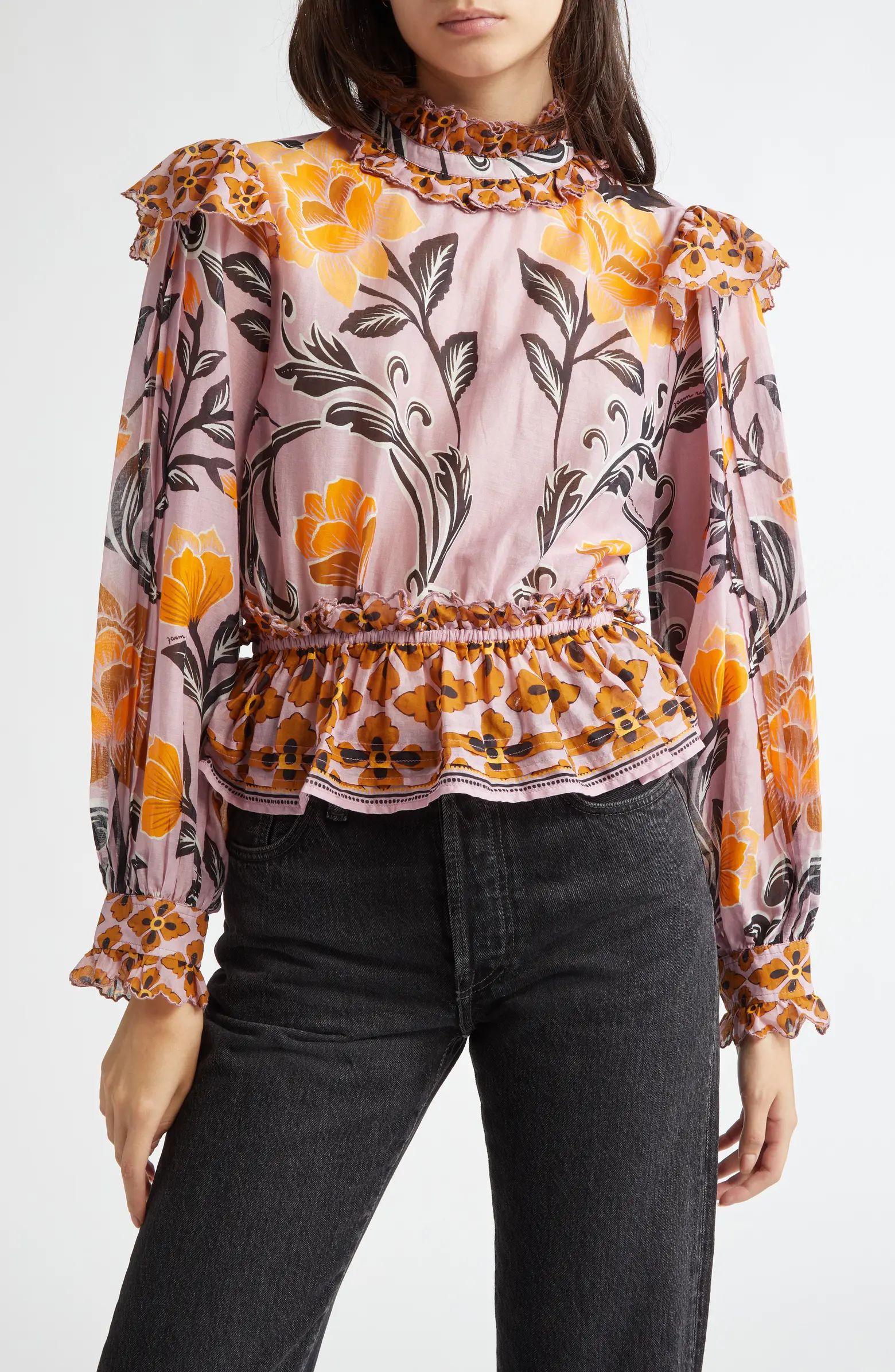 FARM Rio Arabesque Floral Ruffle Top | Nordstrom | Nordstrom