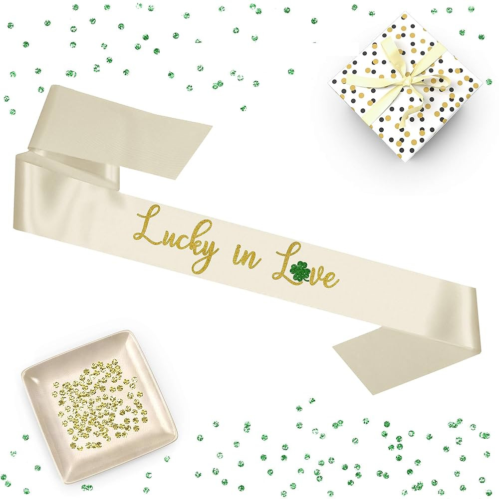 1 piece Lucky in Love shamrock clover script sash luxurious satin gold green glitter for bachelor... | Amazon (US)