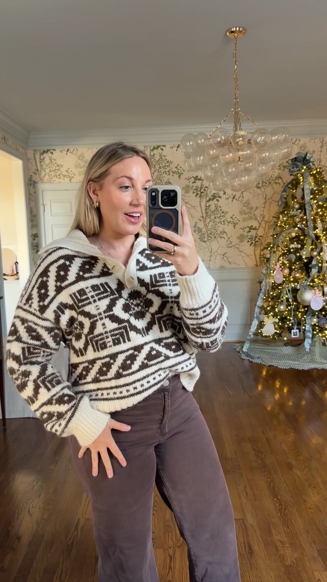 Loving this cream & brown winter sweater from Target. Wearing M. Linking my Dear John jeans. In size 8. Also linking similar from Quince for $50! Amazon sneakers look just the the Anthro version for a fraction of the price! 

#LTKHoliday #LTKFindsUnder50 #LTKSeasonal