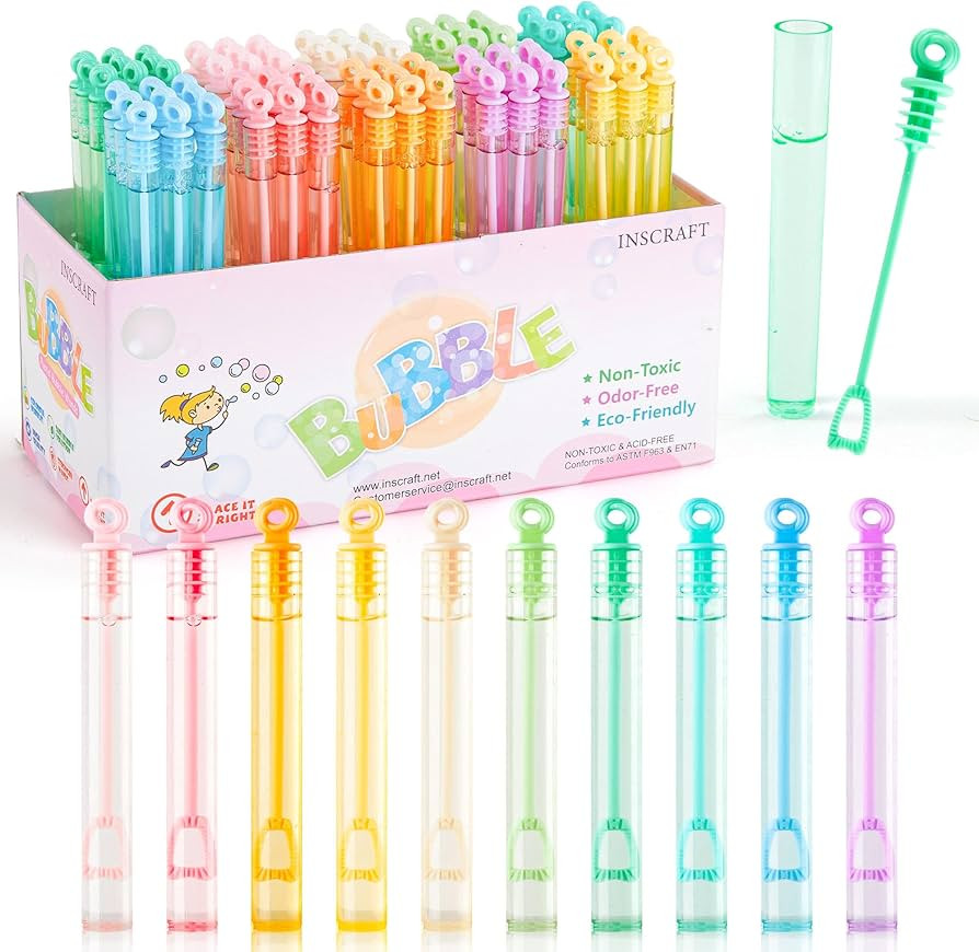 INSCRAFT Bubble Wand, 90 Pack Pastel Bubble Wands Bulk 15 Colors for Halloween, Summer Toys, Wedd... | Amazon (US)