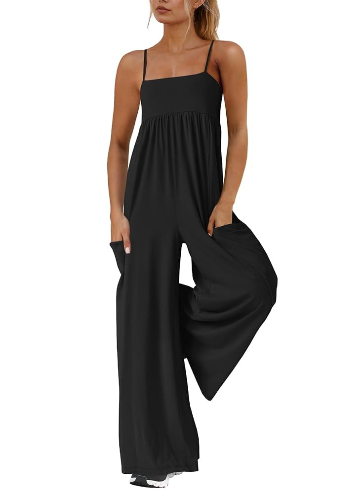 Yanekop Womens Overalls Loose Fit Spaghetti Strap Wide Leg Jumpsuit Summer workout One Piece Jump... | Amazon (US)