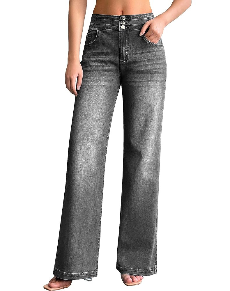 roswear Women's Wide Leg Jeans Casual High Waisted Stretch Baggy Loose Denim Pants | Amazon (US)