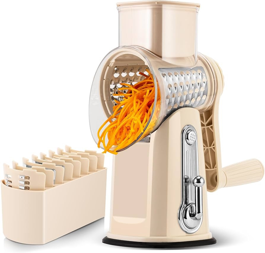 SUSTEAS Rotary Cheese Grater with Handle - Vegetable Shredder with 5 Well-designed Blades & Stron... | Amazon (US)