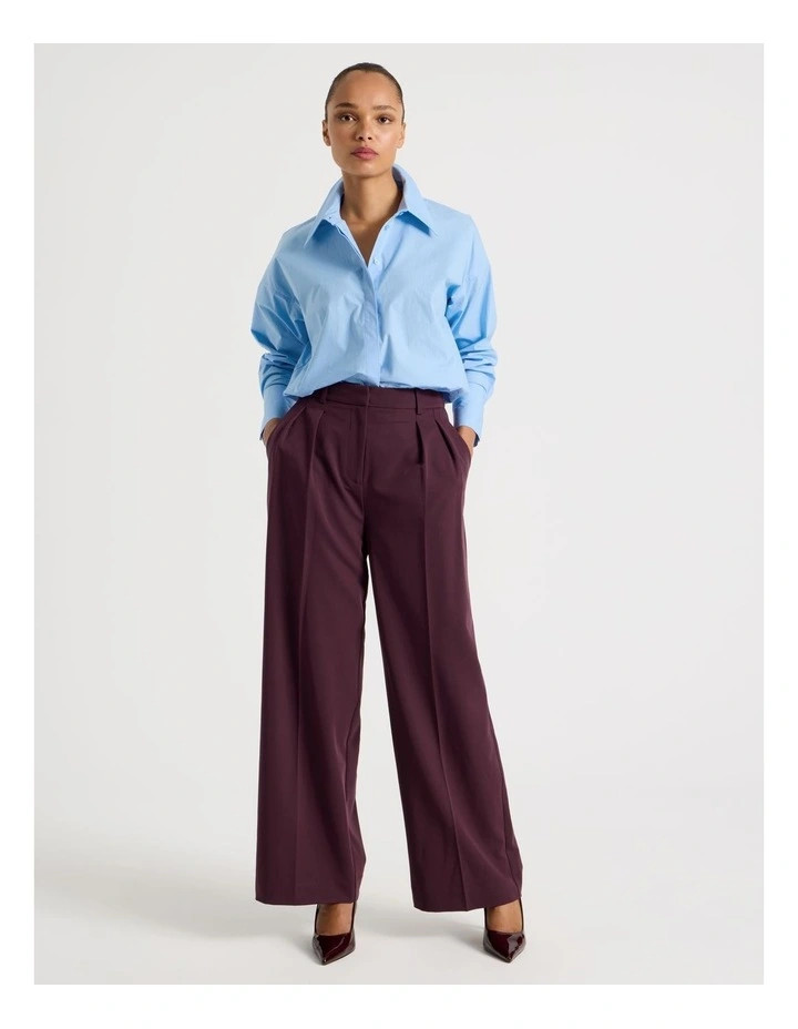 Double Pleat Wide Pants in Wine | Myer
