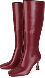 DOEYG Black Leather Knee High Boots for Women Kitten Heel Tall Boots Square Toe Stiletto Heels He... | Amazon (US)