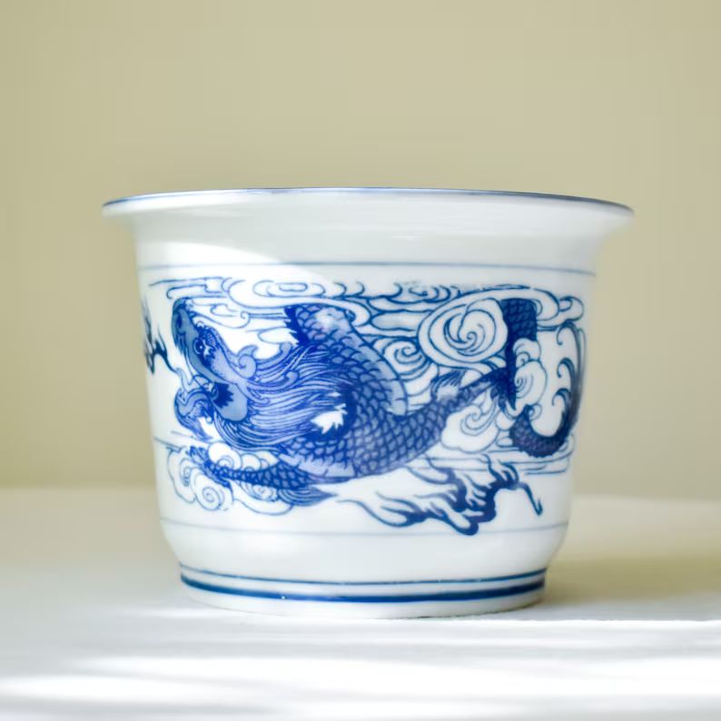 Vintage Blue and White Chinoiserie Dragon Pot Vintage Blue - Etsy | Etsy (US)